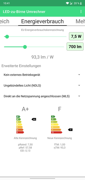 LED-zu-Birne Umrechner Screenshot 2